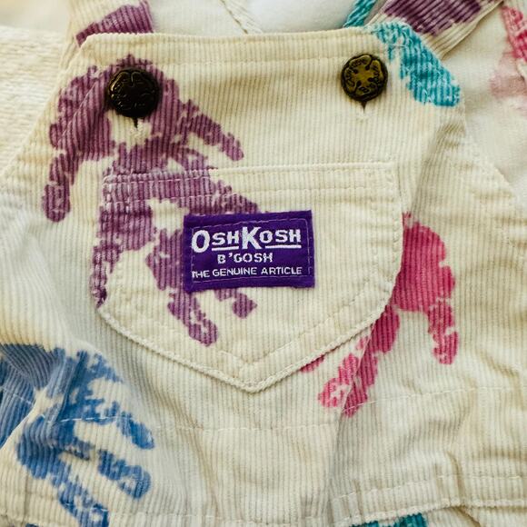 Vintage RARE Oshkosh B'Gosh Corduroy Footie Overalls White Multi Size 6-9M - Picture 3 of 7